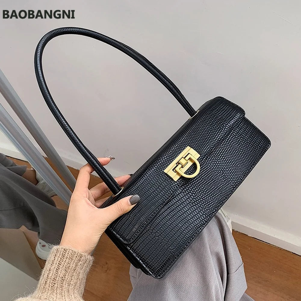 Crocodile Pattern Square Tote Armpit Bag PU Leather Women's Handbag