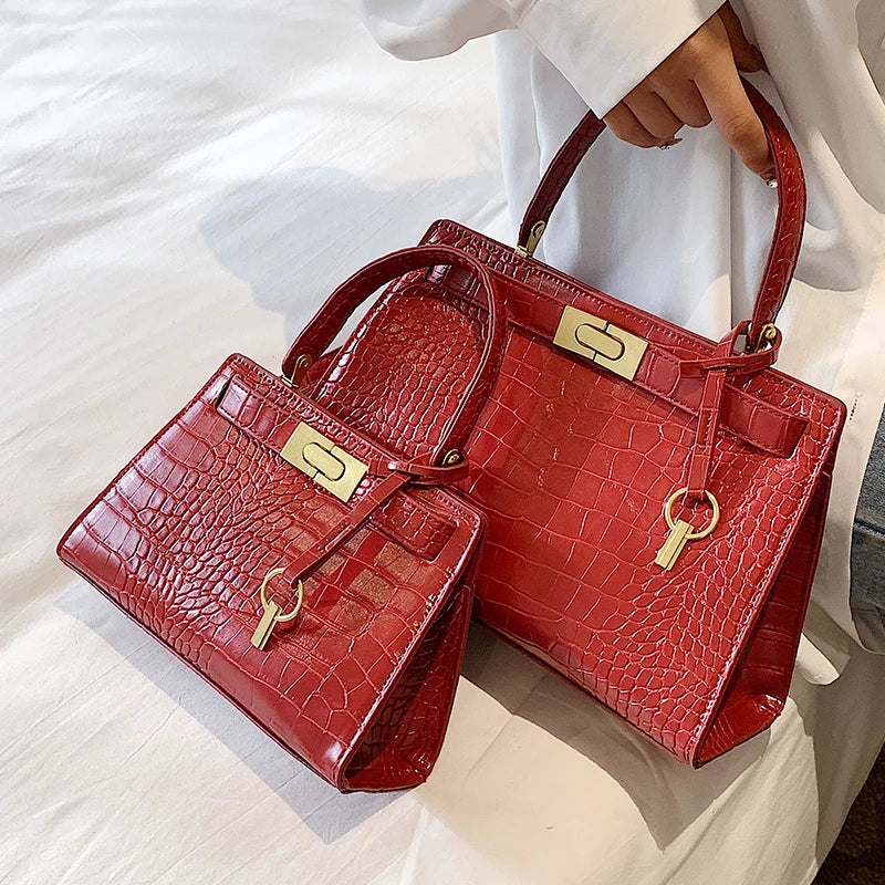 Crocodile Pattern Square Tote Bag Women's Handbag