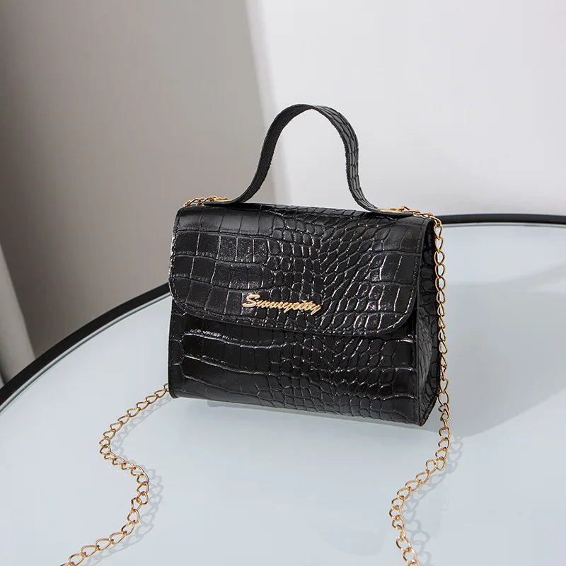 Crocodile Pattern Women Bag Shoulder Bag Wave Chain Portable Small Square Bag