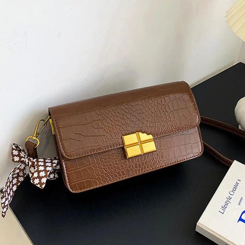 Crocodile pattern Women Small Square Bag Handbag Purse Shoulder Bag