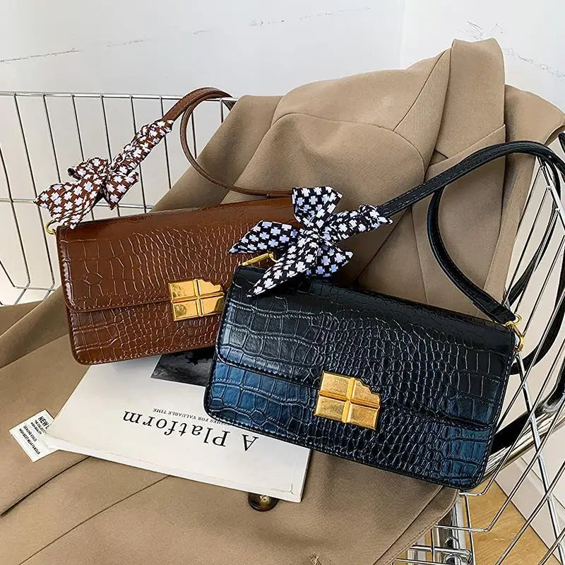 Crocodile pattern Women Small Square Bag Handbag Purse Shoulder Bag