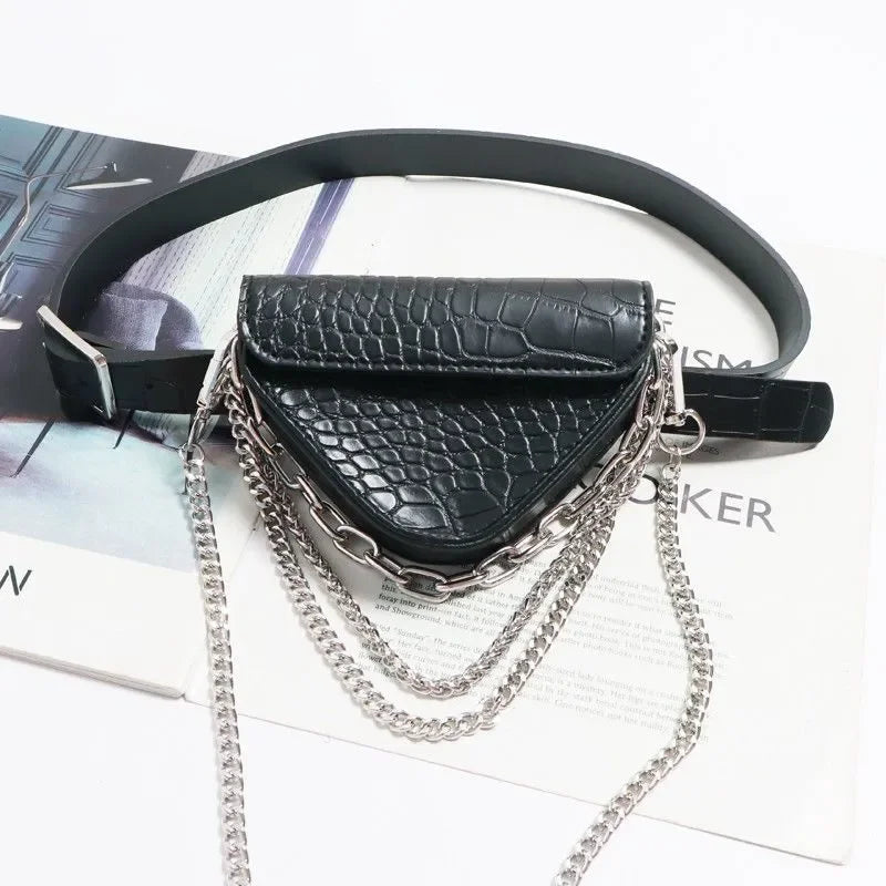 Crocodile Pattern Leather Triangle Bag Waist Pack Purse