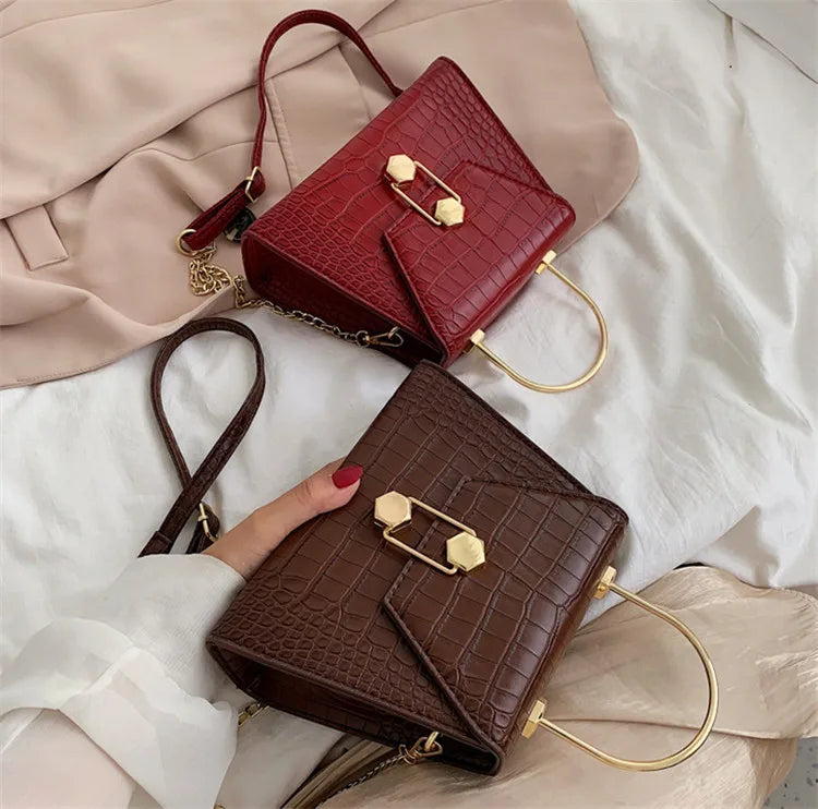 Vintage Leather Cross-Body Bag with Chain Buckle