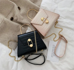 Vintage Leather Cross-Body Bag with Chain Buckle