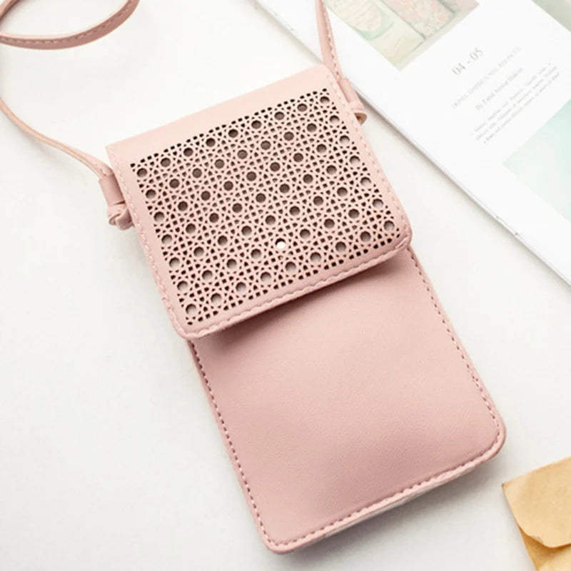 Cross Body Mobile Phone Bag Touching Screen Clear Window Mini Purse