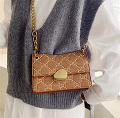 Red Brown Chain Cross Body Bag Women Shoulder Bag