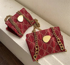 Red Brown Chain Cross Body Bag Women Shoulder Bag