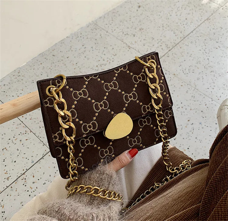 Red Brown Chain Cross Body Bag Women Shoulder Bag