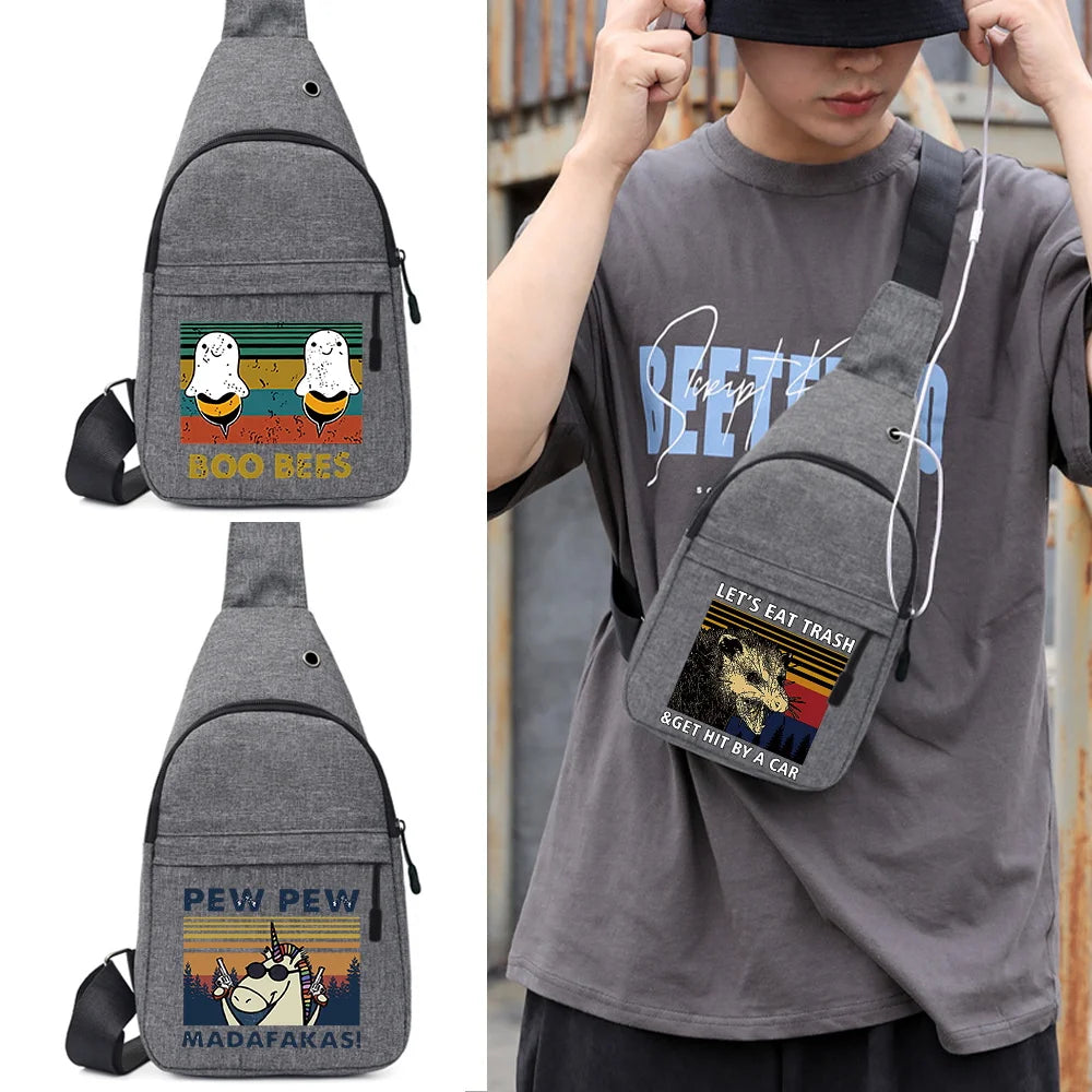 Men's Chest Bag Pew Print Outdoor Sport Travel Messenger Bag