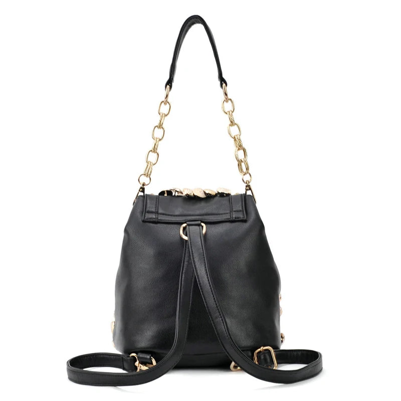 Korean-style Rivet Button Bucket Backpack for Women