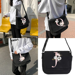 Canvas Crossbody Bag Pink Flower Pattern Shoulder Envelope Pouch