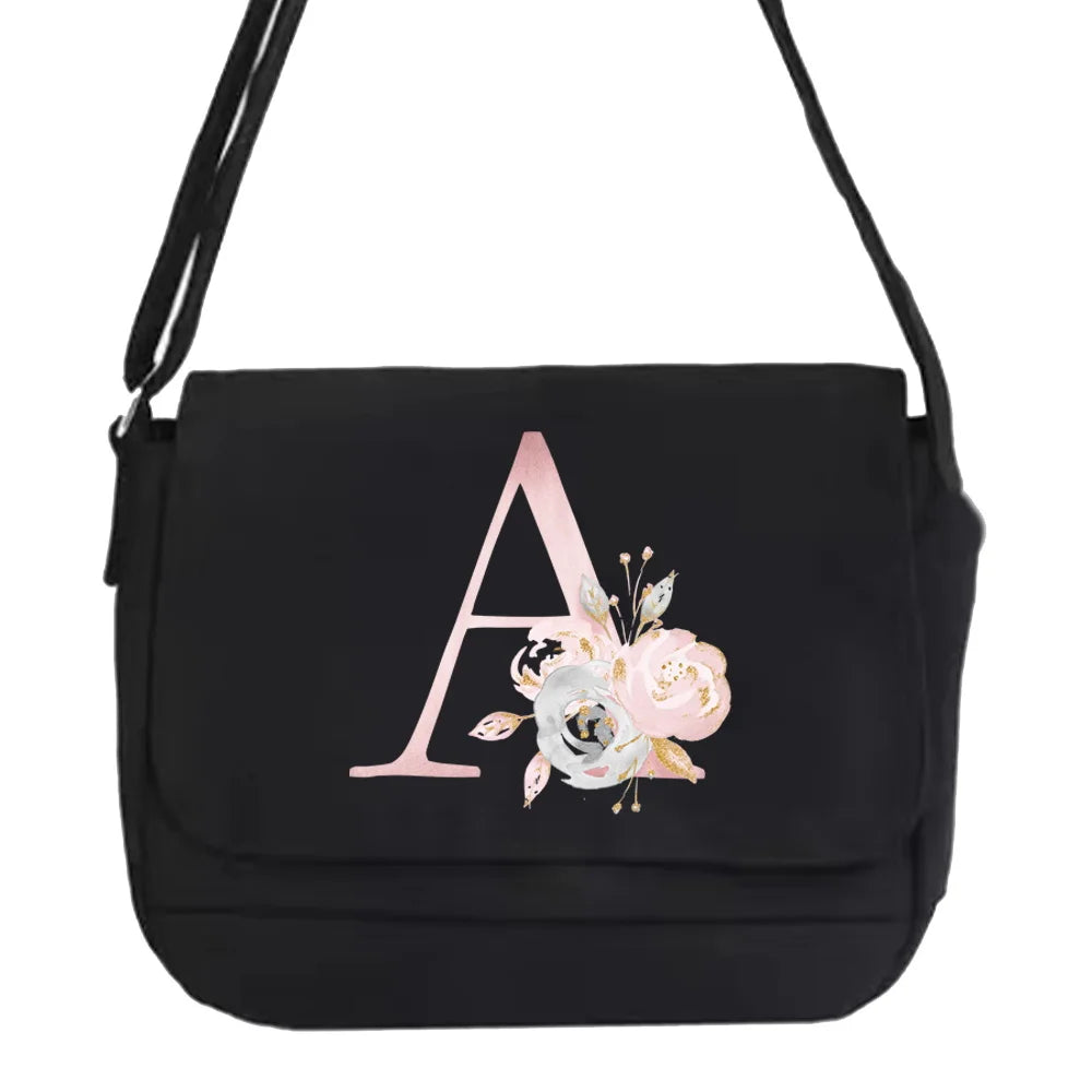 Canvas Crossbody Bag Pink Flower Pattern Shoulder Envelope Pouch