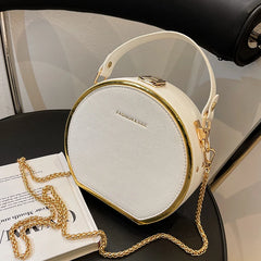 Round Leather Crossbody Bag for Women Small Shoulder Zip Purse