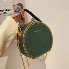 Round Leather Crossbody Bag for Women Small Shoulder Zip Purse