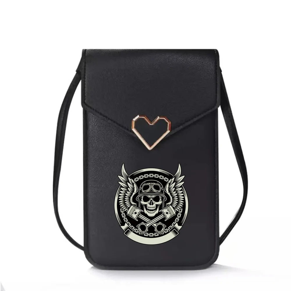 Skull Print Crossbody Bag Touch Screen Mini Mobile Phone Wallets