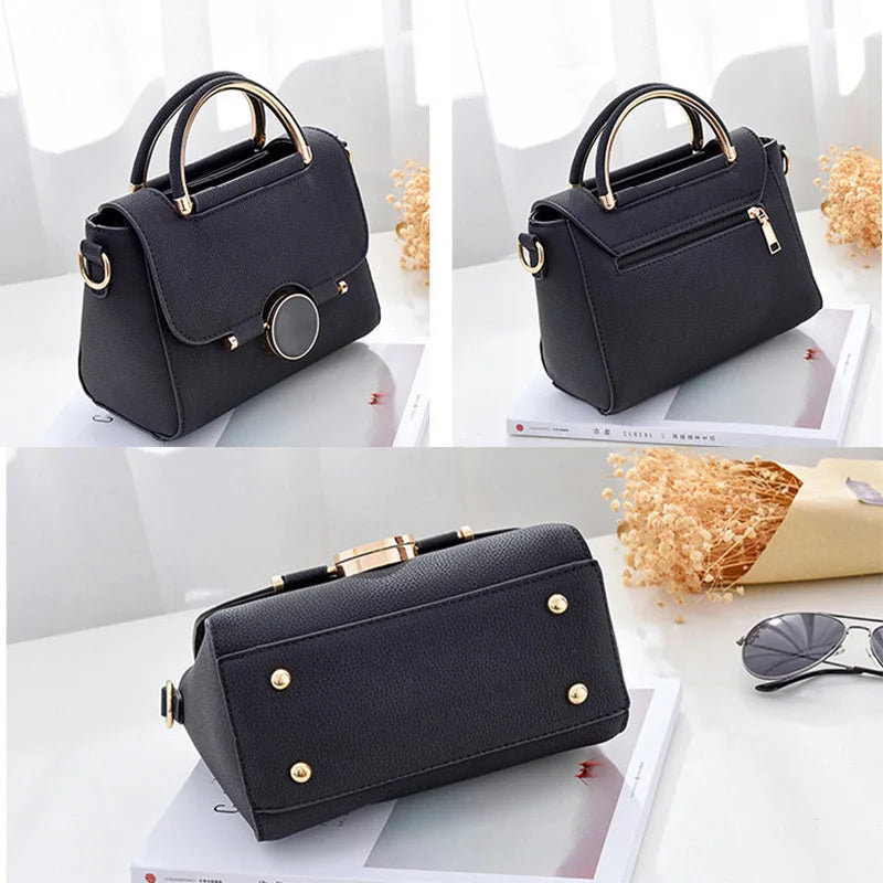 Crossbody Bags For Women PU Leather Handbag Round Lock Shoulder Messenger Bag