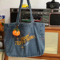 Denim Crossbody Bag Embroidery Shoulder Handbag Tote Travel Messenger