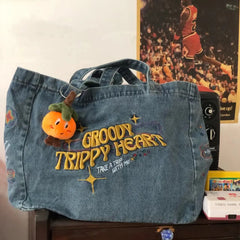 Denim Crossbody Bag Embroidery Shoulder Handbag Tote Travel Messenger