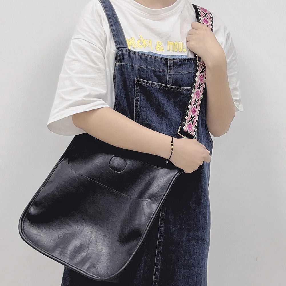 Leather Geometric Hobo Shoulder Bucket Bag