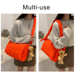 Winter Bear Shoulder Bag Quilted Space Cotton Tote Big Padded Bags