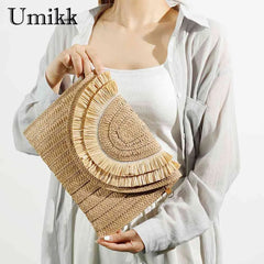 Vintage Woven Clutch Bag Crossbody Soft Solid for Weekend Vacation
