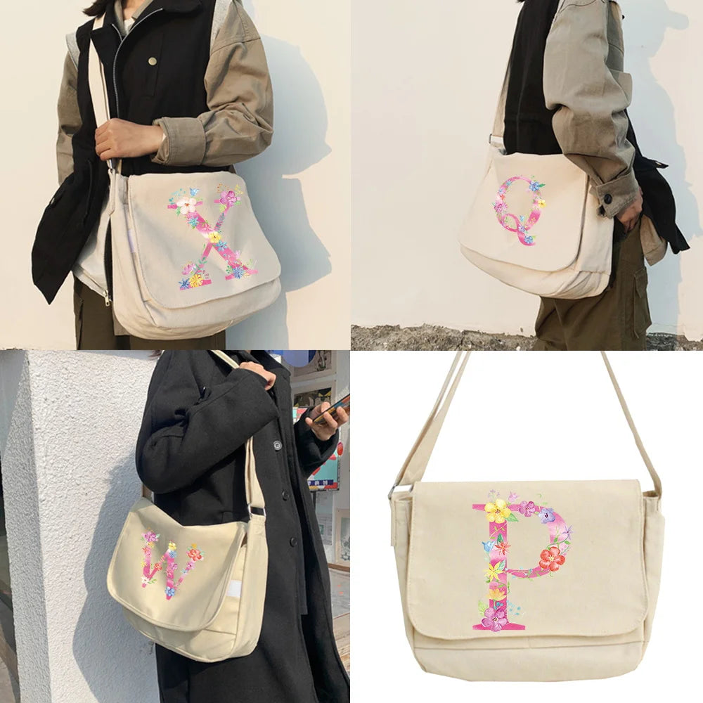 Pink Letter Name Messenger Bag Large Capacity Shopper Purse Handbag