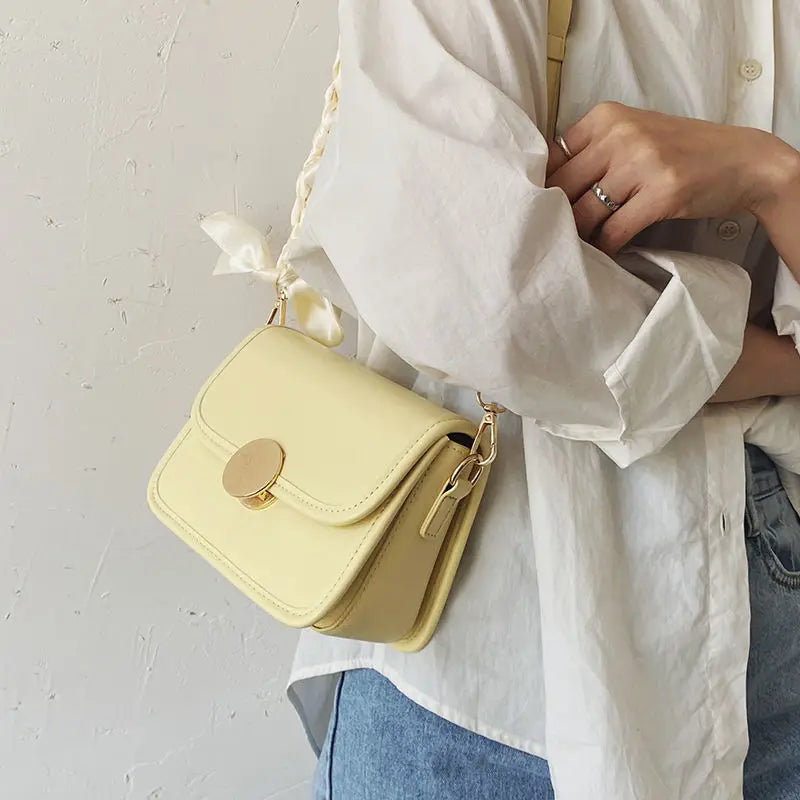 Crossbody Bag Women Solid Ribbons Sweet OL Small Tote Casual Travel Shoulder