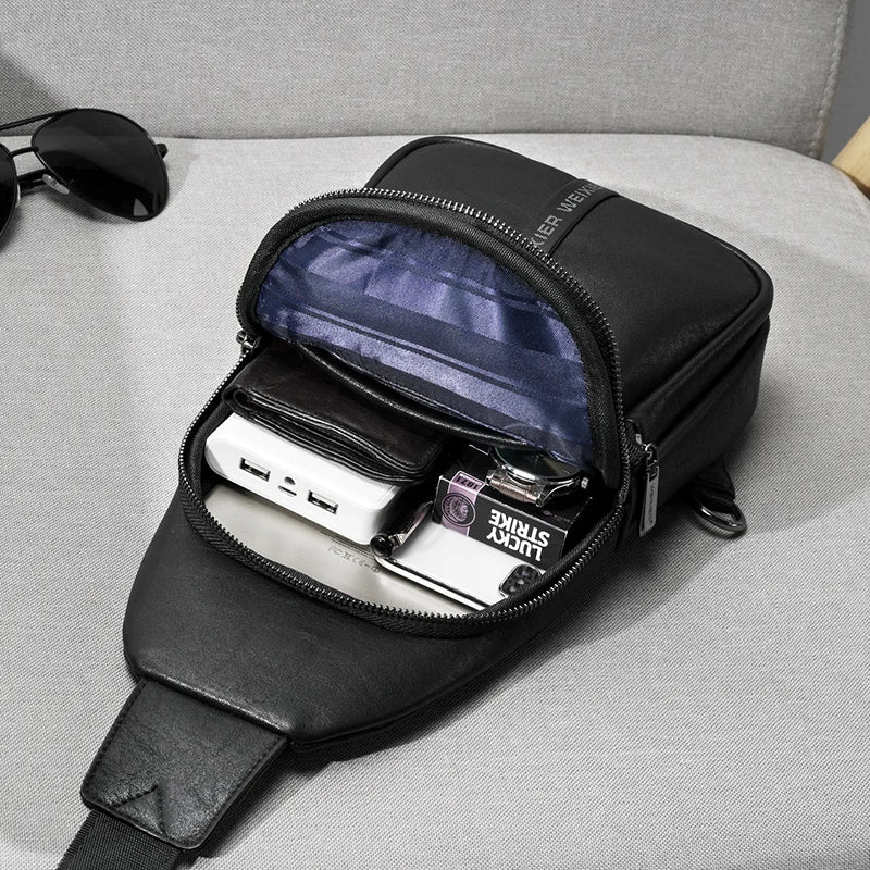 Men's Crossbody Messenger Chest Bag Waterproof PU Shoulder Pack