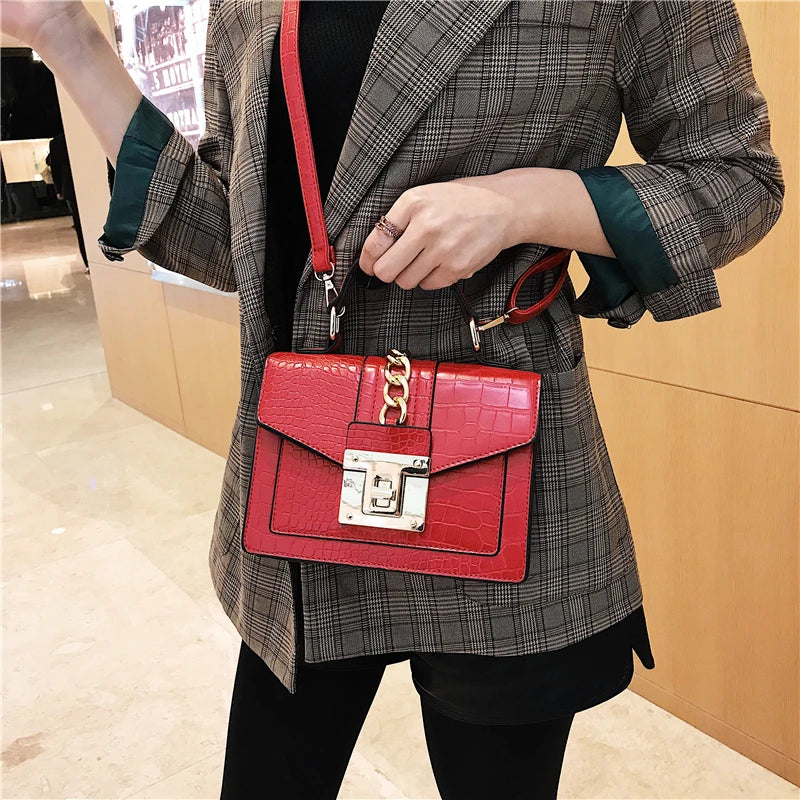 Crocodile Pattern Crossbody Bag Women Flap Handbag Shoulder Bag