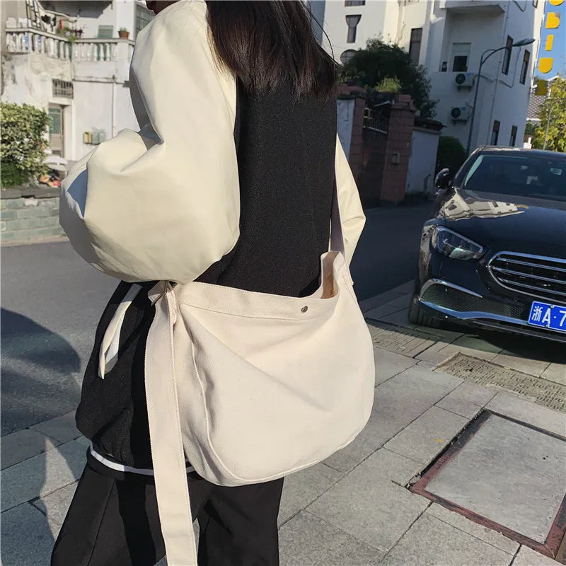 Canvas Crossbody Bag Adjustable Strap Solid Harajuku Schoolbag