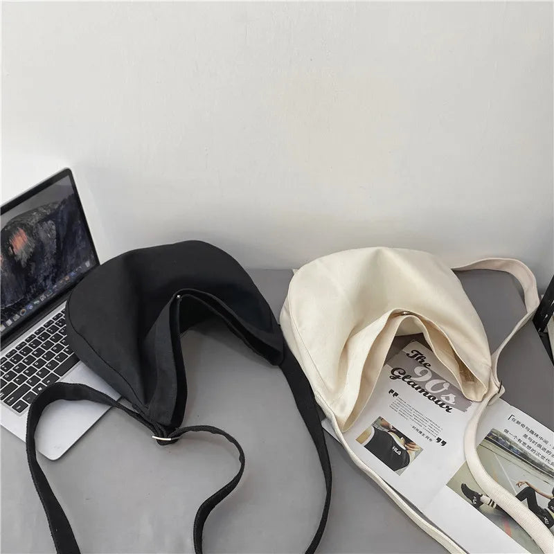 Canvas Crossbody Bag Adjustable Strap Solid Harajuku Schoolbag