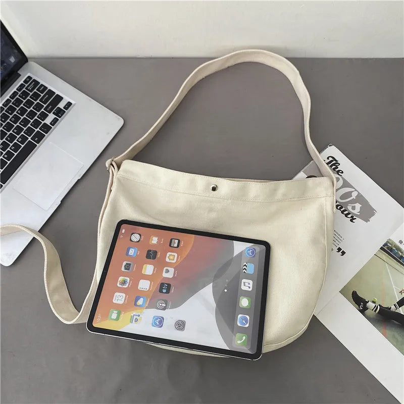Canvas Crossbody Bag Adjustable Strap Solid Harajuku Schoolbag