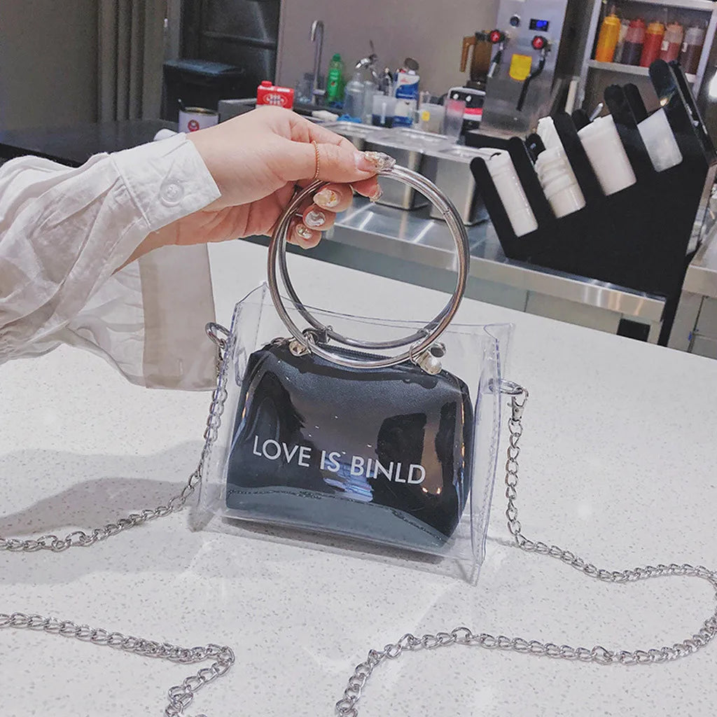 Women Circle Wrist Handbag Transparent Square Shoulder Bag