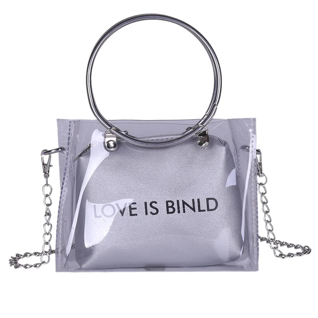 Women Circle Wrist Handbag Transparent Square Shoulder Bag