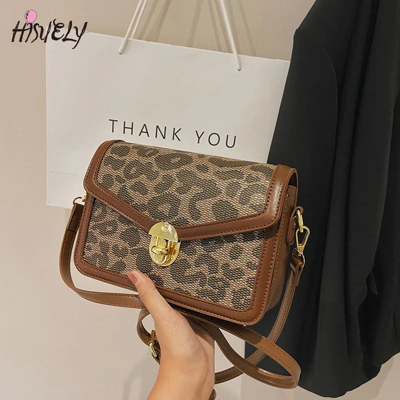 Leather Crossbody Shoulder Bag Ladies Leopard Pattern Messenger Small Square Bag