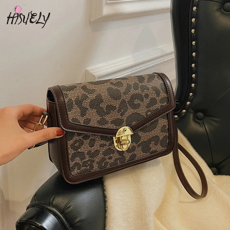 Leather Crossbody Shoulder Bag Ladies Leopard Pattern Messenger Small Square Bag