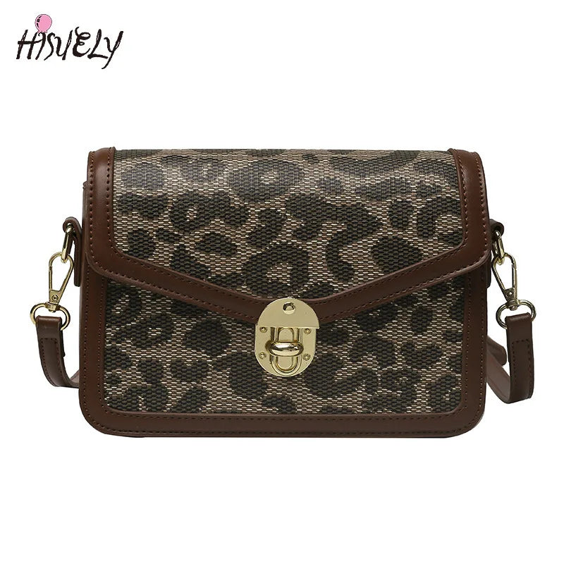 Leather Crossbody Shoulder Bag Ladies Leopard Pattern Messenger Small Square Bag