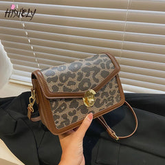 Leather Crossbody Shoulder Bag Ladies Leopard Pattern Messenger Small Square Bag