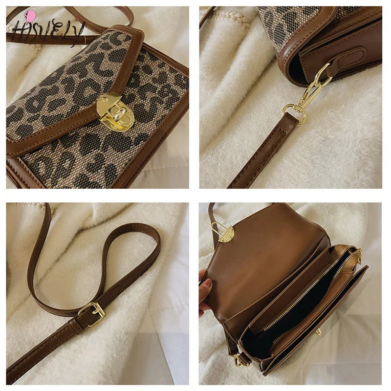 Leather Crossbody Shoulder Bag Ladies Leopard Pattern Messenger Small Square Bag
