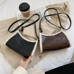 Retro Lamb Wool Crossbody Bag Solid Daily PU Leather Shoulder Bag