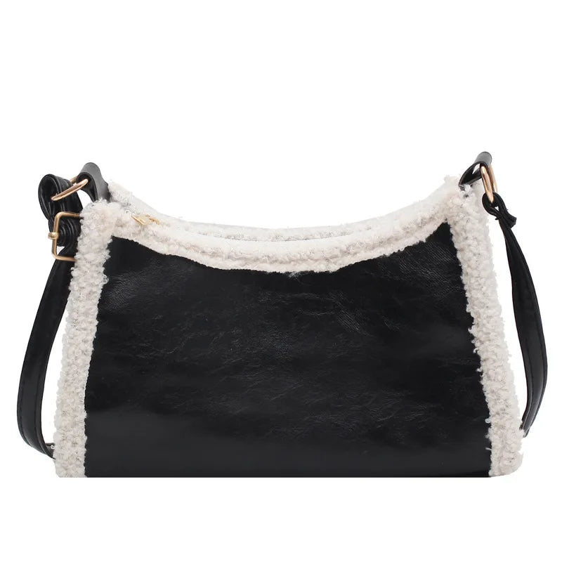 Retro Lamb Wool Crossbody Bag Solid Daily PU Leather Shoulder Bag