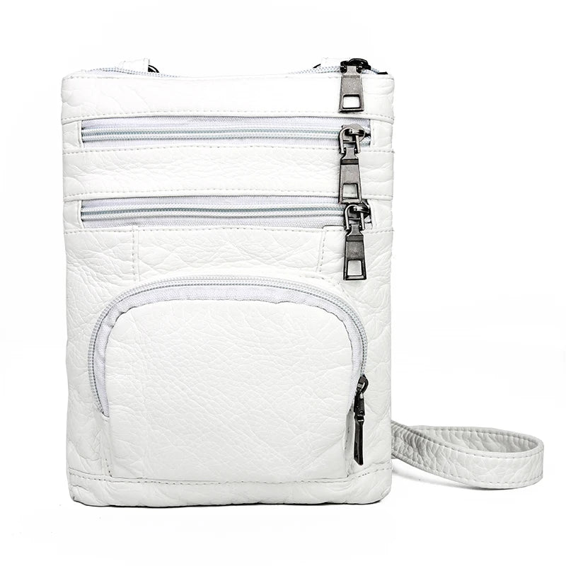 Vintage Crossbody Bag Girls Multi-pocket Shoulder Bags Washed Leather Phone Pack
