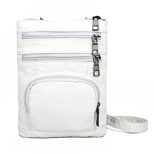 Vintage Crossbody Bag Girls Multi-pocket Shoulder Bags Washed Leather Phone Pack