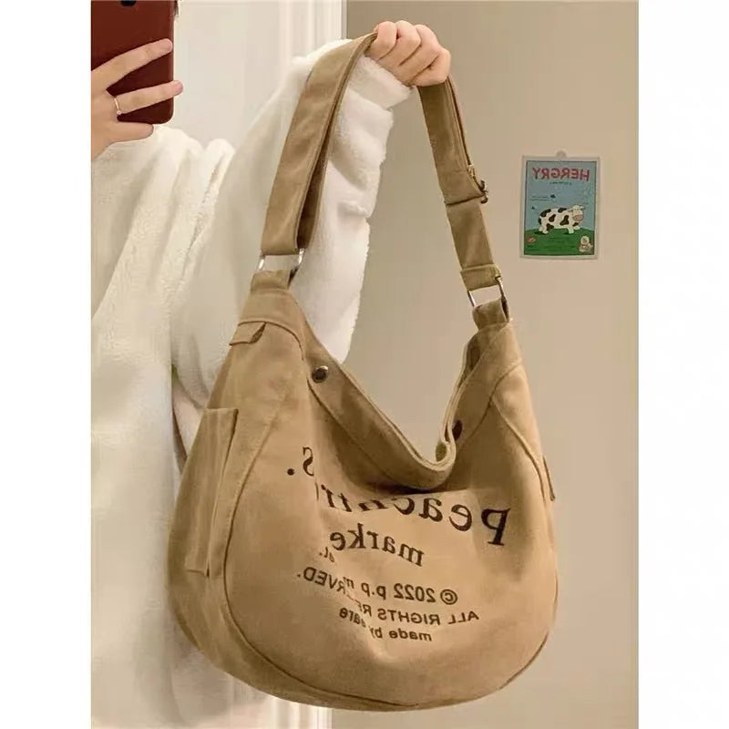 American Retro Crossbody Canvas Bag Large Capacity Tote