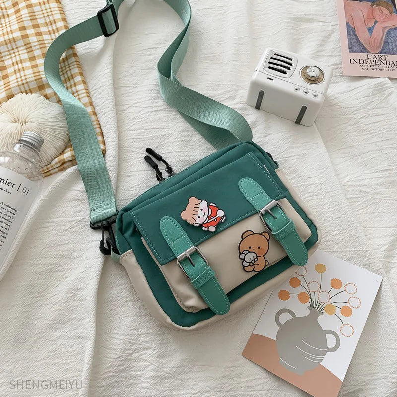Canvas Student Crossbody Bag, Multifunctional All-match Square Bag
