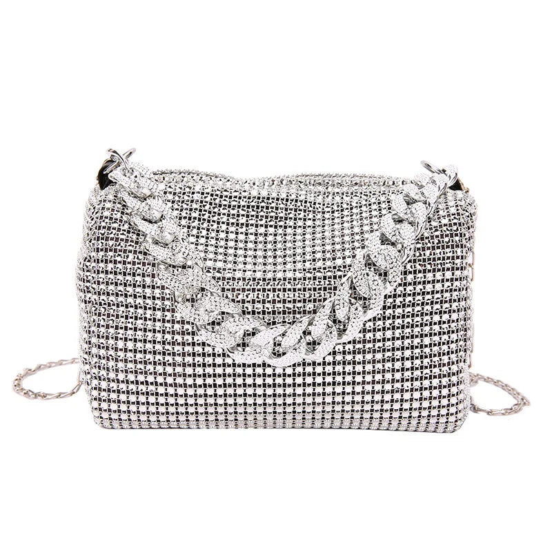 Crossbody Bags for Women Top Long Silver Chain Shoulder Bags BlingBling Handbags