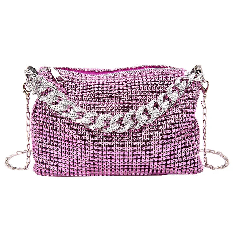 Crossbody Bags for Women Top Long Silver Chain Shoulder Bags BlingBling Handbags