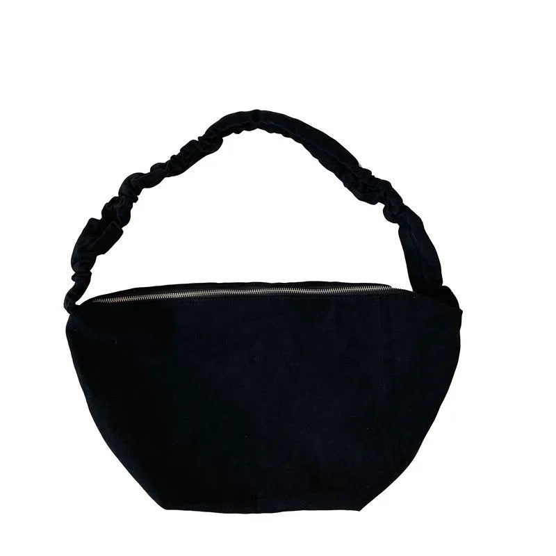 Canvas Pleated Drawstring Shoulder Bag Large Capacity Tote Bag