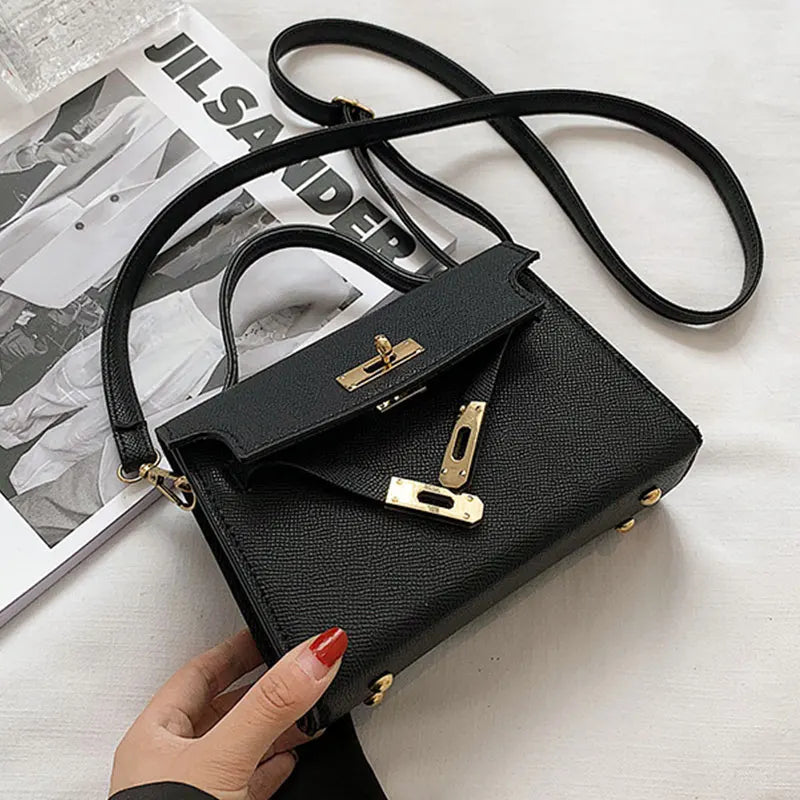 Small Solid PU Leather Shoulder Messenger Flap Handbag Female