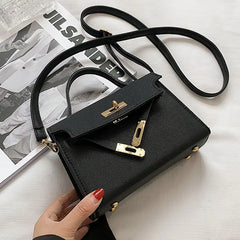 Small Solid PU Leather Shoulder Messenger Flap Handbag Female